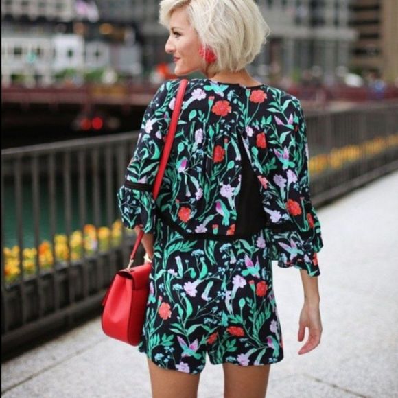 ๐บ NWOT Kate Spade โ ๏ธ Jardin crepe tropical romper - Picture 2 of 12